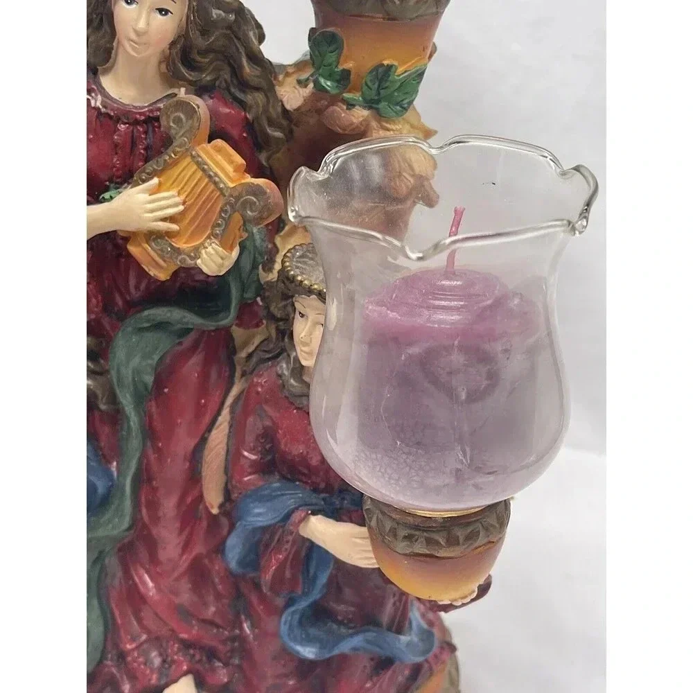 Trio of Angels Candelabra Candle Holder Christmas Holiday 5 Candles Resin Heavy